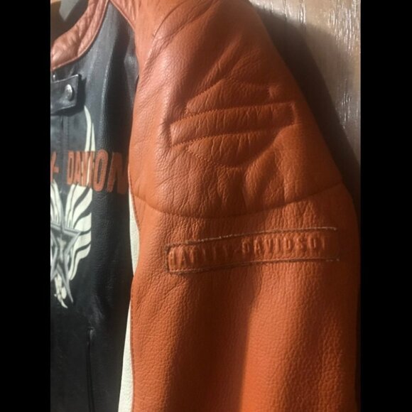 Harley Davidson Orange Rapid City leather Jacket​​​​​​​​ - Picture 4 of 6